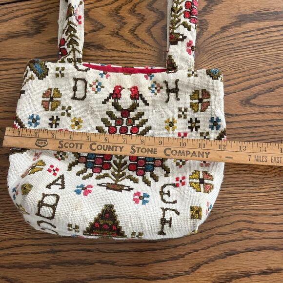 Vintage Handmade Tapestry Teacher Alphabet Birds Tote Bag Shoulder Bag - Picture 5 of 5